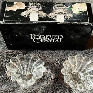 Forever Crystal Candle Holders Clear Flower Shape #315160 Vintage NIB